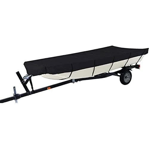 WFLNHB 600D Marine Grade Heavy Duty Trailerable Boat Cover Replacement for Jon Boat-Black