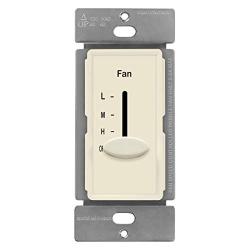 ENERLITES 3 Speed in-Wall Ceiling Fan Control, Slide Switch, 120VAC, 2.5A, Single-Pole, No Neutral Wire Required, 17000-F3-LA-F, Light Almond