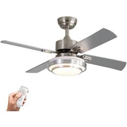 warmiplanet Ceiling Fan with Lights Remote Control, 44 Inch, Brushed Nickel Motor (4-Blades)…