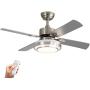warmiplanet Ceiling Fan with Lights Remote Control, 44 Inch, Brushed Nickel Motor (4-Blades)…
