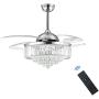 48 Inches Reverse Dimmable Fandelier Crystal Ceiling Fans with Light, Siljoy Modern Invisible Retractable Chandelier Fan LED Ceiling Fan for Bedroom Living Dining Room, Polished Chrome