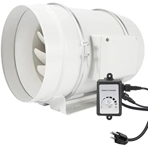 Hon&Guan 8 Inch Inline Duct Fan 735CFM with Variable Speed Controller, Low Noise Ventilation Exhaust Fan for Heating Cooling Booster, Grow Tents, Hydroponics