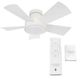 Vox Smart Indoor and Outdoor 5-Blade Flush Mount Ceiling Fan 38in Matte White with 3000K LED Light Kit and Remote Control works with Alexa, Google Assistant, Samsung Things, and iOS or Android App