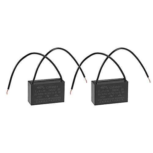 uxcell Ceiling Fan Capacitor CBB61 5uF 250V AC 2 Wires Metallized Polypropylene Film Capacitor 47x29x18mm for Electric Fan Pump Motor Generator 2Pcs