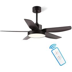 46 Inch Ceiling Fan with Light and Remote Control Black, ALUOCYI Flush Mount Ceiling Fan with 3 Color Light, 5 Blades, 6 Speeds, Noiseless Reversible Motor for Bedroom, Living Room, Indoor or Outdoor