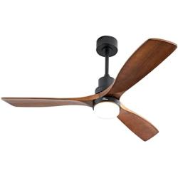 Sofucor 52 Inch Outdoor Ceiling Fan with Lights and Remote, 3 Solid Wood Walnut Blades, Noiseless Reversible Motor, Matte Black