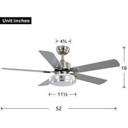 Indoor Ceiling Fan Light Fixtures - FINXIN Remote LED 52 Brushed Nickel Ceiling Fans For Bedroom,Living Room,Dining Room Including Motor,Remote Switch (52