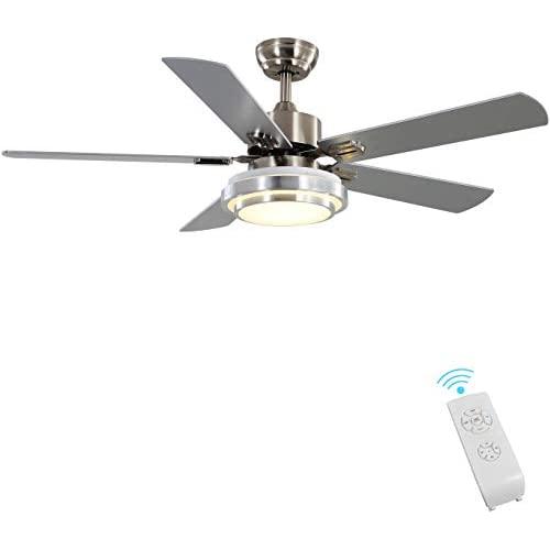 Indoor Ceiling Fan Light Fixtures - FINXIN Remote LED 52 Brushed Nickel Ceiling Fans For Bedroom,Living Room,Dining Room Including Motor,Remote Switch (52
