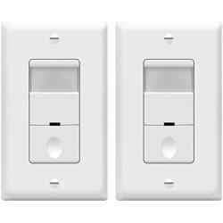 TOPGREENER Motion Detector Light Switch, in Wall Sensor Switch, Occupancy Sensor Switch 500W LED CFL 1/4HP, Wall Plates Included, Neutral Wire Required, TDOS5, White, 2 Pack