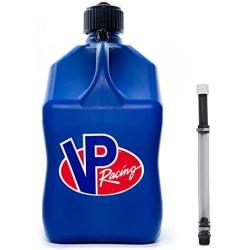 VP Racing Fuels 5 Gallon Square Motorsport Utility Jug Blue w/ 14 Inch Standard Hose. Features Close-Trimmed Cap and Neck for Tight Seal