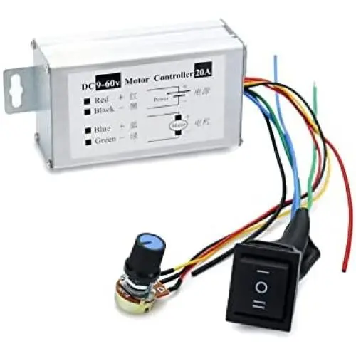QWORK DC Motor Speed Controller, 20A 1200W PWM Control Industrial Motor Speed Controller for DC Brushed Motor DC Lamp Brushed Motor Driver Control Module DC 9V-60V 12V 24V 36V 48V 60V