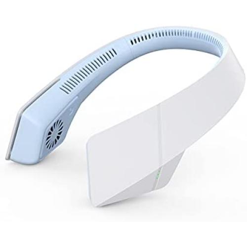 Portable Neck Fan with Headphone Design, Improved for 2021 Bladeless Neck Fan Blue USB Powered Rechargeable Neck Fan for Travel, Sports, Outdoor and Indoor Activit