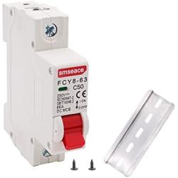 smseace DC Miniature Circuit Breaker, 50A 1P 250V Low Voltage DIN Rail Mounted Miniature Air Circuit Breaker, Suitable for Solar Panels Grid System.FCY8-63-C50-1P