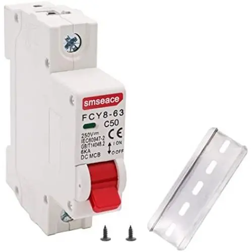 smseace DC Miniature Circuit Breaker, 50A 1P 250V Low Voltage DIN Rail Mounted Miniature Air Circuit Breaker, Suitable for Solar Panels Grid System.FCY8-63-C50-1P smseace DC Miniature Circuit Breaker, 50A 1P 250V Low Voltage DIN Rail Mounted Miniature Air Circuit Breaker, Suitable for Solar Panels Grid System.FCY8-63-C50-1P