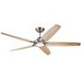 Dorian Eco 60 Inch Ceiling Fan with Light | Dimmable LED Fixture with Premium DC Motor | 6-Speed Wall Control with Natural Solid Wood Blades with and Downrod Mount, Brushed Steel