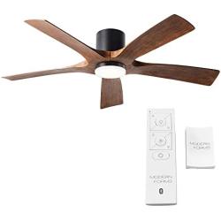 Aviator Smart Indoor and Outdoor 5-Blade Flush Mount Ceiling Fan 54in Matte Black Distressed Koa with Remote Control (Light Kit Sold Separately) works with Alexa, Google Assistant, Samsung Things, and iOS or Android App