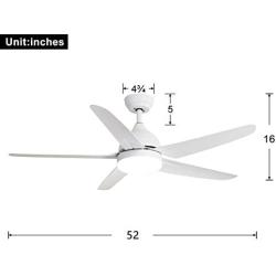 Indoor Ceiling Fan Light Fixtures - FINXIN White Remote LED 52 Ceiling Fans For Bedroom,Living Room,Dining Room Including Motor,5-Blades,Remote Switch (5-Blades)