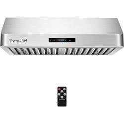 AMZCHEF Under Cabinet Range Hood 30 inch 700CFM Wall Mount Vent Hood 3 Speed Fan Touch/Remote Control Time Setting Dishwasher Safe Baffle Filters Stainless Steel