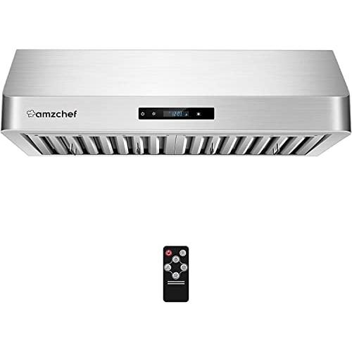 AMZCHEF Under Cabinet Range Hood 30 inch 700CFM Wall Mount Vent Hood 3 Speed Fan Touch/Remote Control Time Setting Dishwasher Safe Baffle Filters Stainless Steel