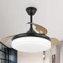 42 Inch Retractable Ceiling Fan,Ceiling Fan Retractable Blades,Reversible DC Motor 6 Speed,3 Light Color,Timing Option,3 Hidden Blades,Natural Wind Mode,Retractable Fan Ceiling Light Black