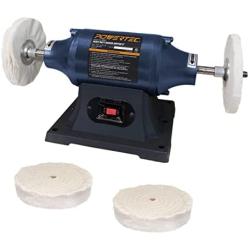 POWERTEC BF601C 6-Inch Heavy Duty Bench Buffer with 2 Extra Thick Spiral Sewn Buffing Wheels