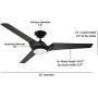 Noble Home 60 Inch Large Ceiling Fan with Light and Wall Control | Dimmable LED Fixture with 6 Speed DC Motor | Modern 3 Blade Propeller Design | Downrod Included for Overhead Hanging, Black