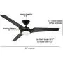 Noble Home 60 Inch Large Ceiling Fan with Light and Wall Control | Dimmable LED Fixture with 6 Speed DC Motor | Modern 3 Blade Propeller Design | Downrod Included for Overhead Hanging, Black