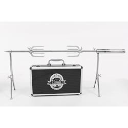 LB Spinner Classic Adjustable Portable Battery Operated Professional Outdoor BBQ Rotisserie Spit with Motor, Silver