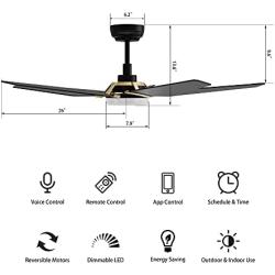 5 Blades Outdoor Smart Ceiling Fan - with Dimmable Light Kit and 10-speed DC Motor, Works with Remote Control/Alexa/Google Home/Siri, Timer, Schedule (Gold/Black)