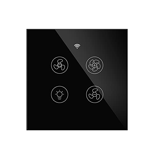 Moes WiFi RF Smart Ceiling Fan Light for European Electrical Box,2/3 Way Muilti-Control Association Relay Status Backlight Switch Off Smart Life/Tuya APP, Alexa GoogleHome Compatible, Black
