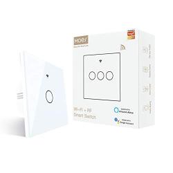 Moes WiFi Smart Light Switch with Multi-Control（2/3 Way) for European Electrical Box, Relay Status Optional, Backlight On/Off, Compatible with Smart Life/Tuya App, Alexa and Google Home, 1 Gang White