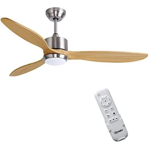 Ovlaim 52 Inch Smart Wifi Ceiling Fan Compatible App, Voice and Remote Control, Quiet DC Motor 6 Speed Ceiling Fan with Dimmable Light, 3 Oak Wood Blade