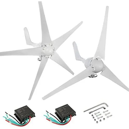 Dyna-Living 400W DC 12V Wind Turbine Generator 3 Blades & 5 Blades 500W DC 12V Wind Turbine Motor with Charge Controller for Home Marine Industrial Energy (Not Included Mast)