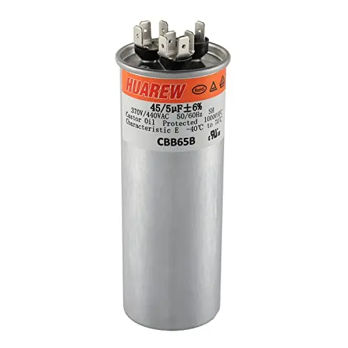 Condensateur 45+5 uF MFD 370/440 VAC CBB65 Double Démarage Rond pour Condenseur Pompe à Chaleur ou Compresseur d'Air/Moteur ou Ventilateur – Démarrage Double. Condensateur 45+5 uF MFD 370/440 VAC CBB65 Double Démarage Rond pour Condenseur Pompe à Chaleur ou Compresseur d'Air/Moteur ou Ventilateur – Démarrage Double.