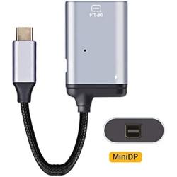 Xiwai USB-C Type C to Mini DP Displayport Monitor Converter Adapter 4K 2K 60hz with Female PD Power Port