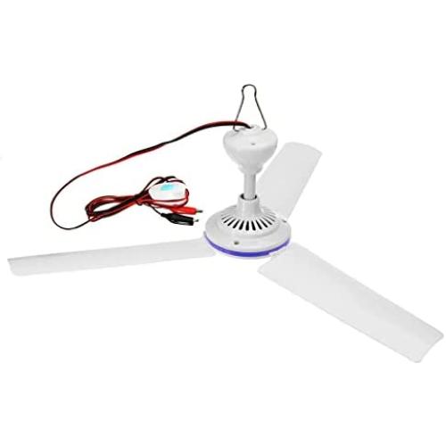 12V Portable Ceiling Fan SENREAL19.7” Mini Hanging Ceiling Fan 3 Leaves Hanging Camping Tent Fans for Outdoor Gazebo Battery Powered Ceiling Fan Silent Design
