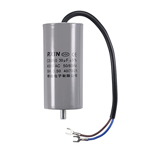 uxcell CBB60 Run Capacitor 30uF 450V AC 2 Wires 50/60Hz Cylinder 96x45mm with Terminal, M8 Fixing Stud for Air Compressor Water Pump Motor