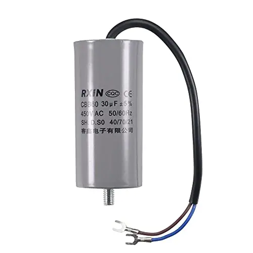 uxcell CBB60 Run Capacitor 30uF 450V AC 2 Wires 50/60Hz Cylinder 96x45mm with Terminal, M8 Fixing Stud for Air Compressor Water Pump Motor