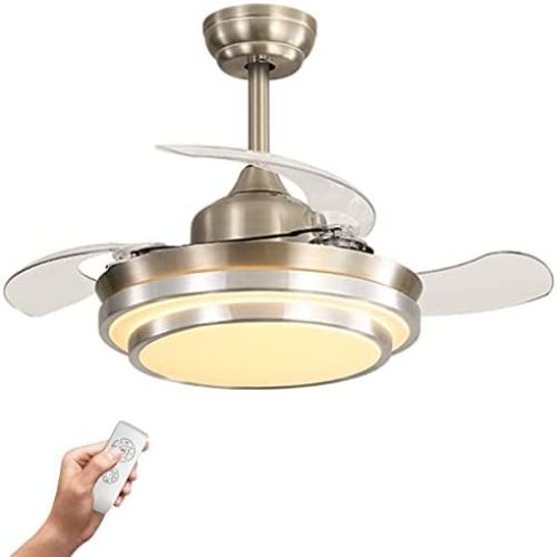 warmiplanet Retractable Ceiling Fan with Lights Remote Control, Bladeless Ceiling fan , 36 Inch and Brushed Nickel Motor
