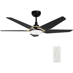 5 Blades Outdoor Smart Ceiling Fan - with Dimmable Light Kit and 10-speed DC Motor, Works with Remote Control/Alexa/Google Home/Siri, Timer, Schedule (Gold/Black)