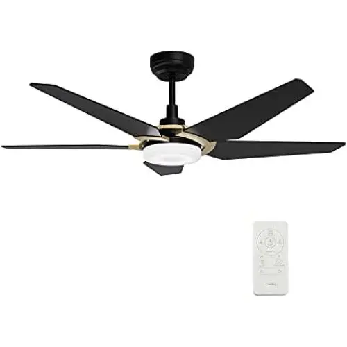 5 Blades Outdoor Smart Ceiling Fan - with Dimmable Light Kit and 10-speed DC Motor, Works with Remote Control/Alexa/Google Home/Siri, Timer, Schedule (Gold/Black)