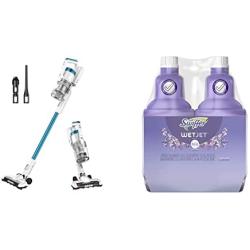 Eureka RapidClean Pro Lightweight Cordless Vacuum Cleaner, White & Swiffer WetJet Multi-Purpose Floor Cleaner Solution with Febreze Refill, Lavender Vanilla and Comfort Scent, 1.25 Liter (Pack of 2)