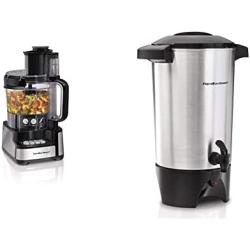 Hamilton Beach Stack & Snap Food Processor and Vegetable Chopper, 12 Cup Bowl, 2-Speed 450 Watt Motor, Black (70725A) & 45 Cup Coffee Urn and Hot Beverage Dispenser, Silver