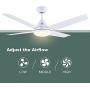 48-in Ceiling Fan with Lights and Remote, Newday White Ceiling Fan with 4 Reversible Blades, Quit Motor, 3 Speed, Modern Ceiling Fan Adjustable Color Temperature, for Indoor/Outdoor