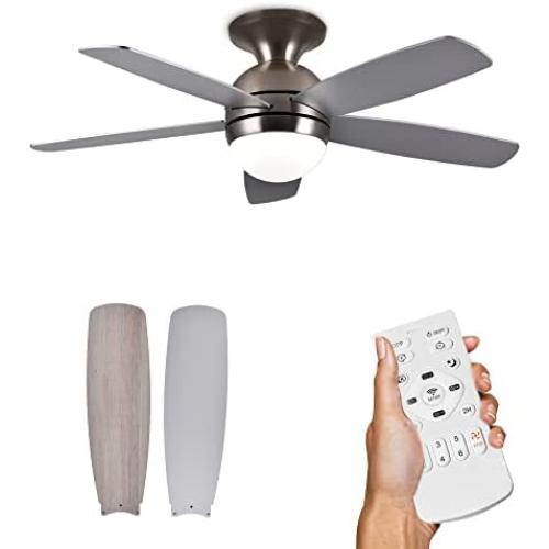 Ceiling Fans with Lights Remote Control, 52 Inch Indoor Ceiling Fan for Living Room Bedroom Home, Modern Rustic Ceiling Fan with 5 Blades, Reversible Motor, 2 Timers, 6 Speed (Silver)