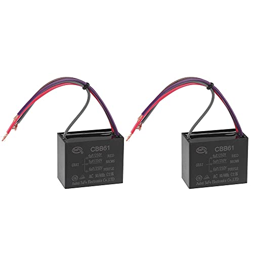 uxcell Ceiling Fan Capacitor CBB61 4/5/6uF 250V AC 4 Wires Metallized Polypropylene Film Capacitor 48x38x26mm for Electric Fan Pump Motor Generator 2Pcs