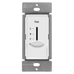 ENERLITES 3 Speed Ceiling Fan Control, 120VAC, 2.5A, Single-Pole, Neutral Wire NOT Required, 17000-F3-W-F, White