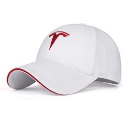 ARKOSKNIGHT Adjustable Embroidered Baseball Caps Tesia-Logo Racing Motor Hat Fashion Street Dancing Sports Travel(White-Red)