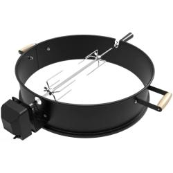 BBQSTAR Premium Black Powder Coated 22.5-in Kettle Grill Rotisserie Kit-Rotisserie Ring/Spit Motor Driver/4-Prong Meat Forks/Wooden Handle-for 22-Inch Weber/Napoleon/Kingsford Kettle Charcoal Grills