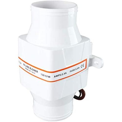 YaeMarine 3 Inch 12V in-Line Blower Electric in-Line Marine Bilge Air Blower 130 CFM White for Boat Marine